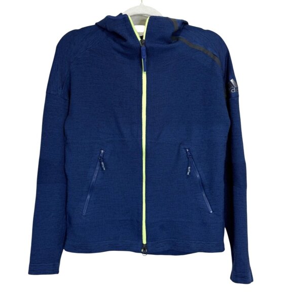 Adidas Z.N.E. Hoodie Jacket Full-Zip Ribbed Performance Tennis Blue Size M - Picture 1 of 5